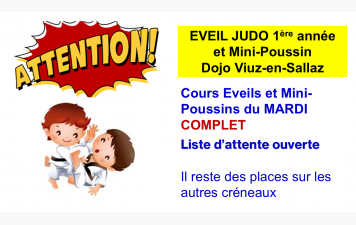 ATTENTION - DOJO Viuz - Inscriptions cours Eveil et Mini-Poussins