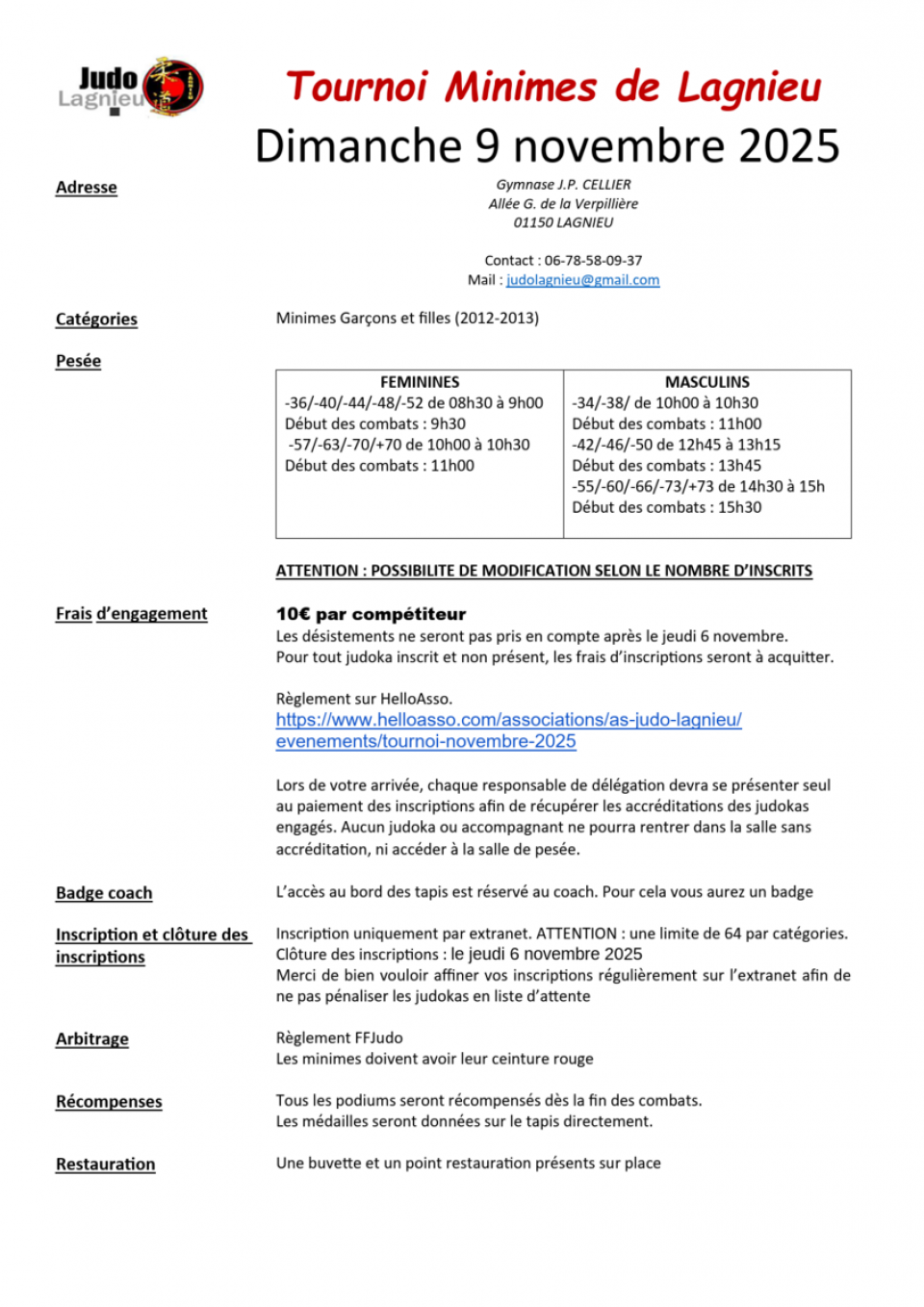 TOURNOI Régional Minimes de Lagnieu